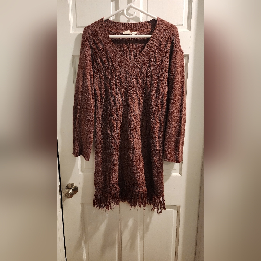 Somedays Lovin Cable Knit Fringe Tunic in Deep Brown